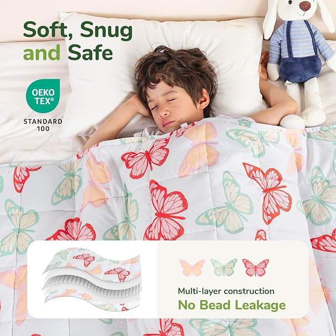 Sivio Weighted Blanket 7lbs, Butterfly Friends Cooling Weighted Blanket - Image 3