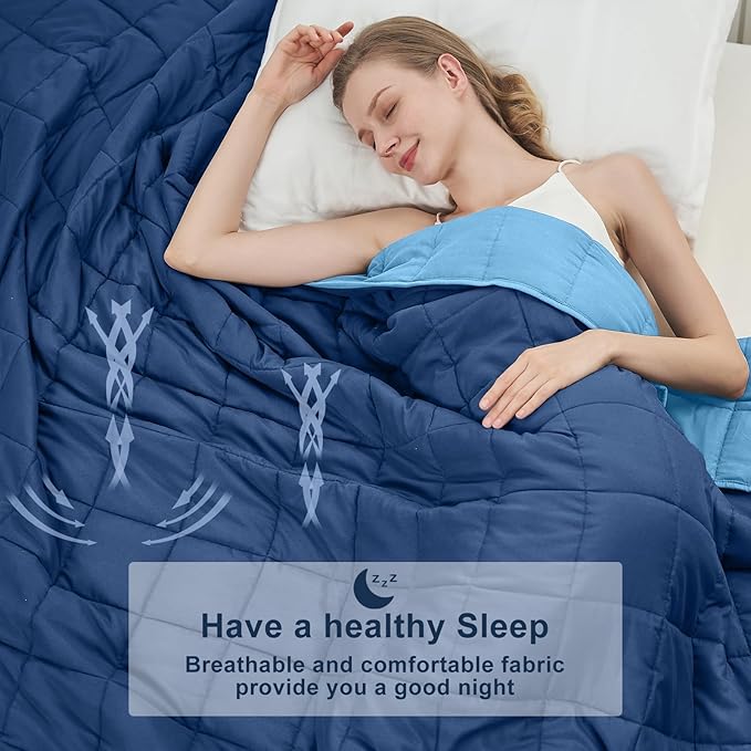 Blue Weighted Blanket for Adults 20lbs, Microfiber Soft Thick Big Blankets - Image 3
