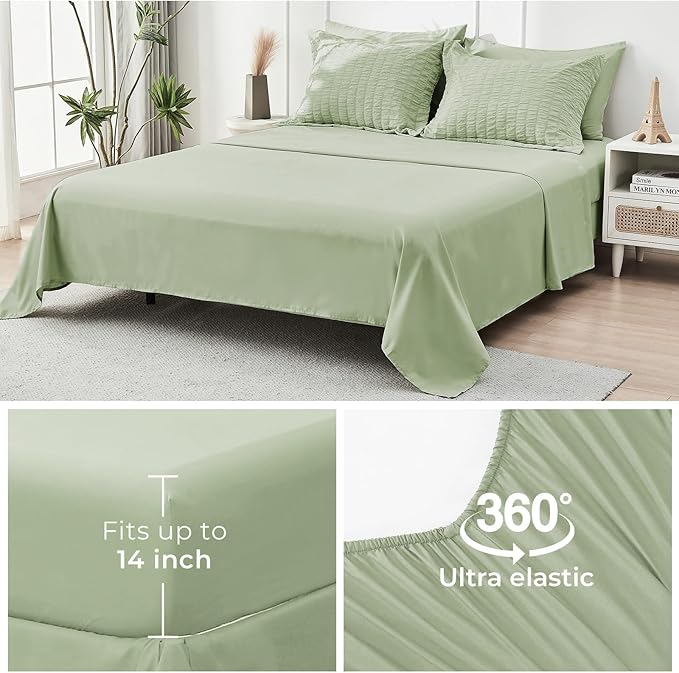 HYMOKEGE Light Green Twin Comforter Set Seersucker 5 Pieces, All Season Luxury - Image 6
