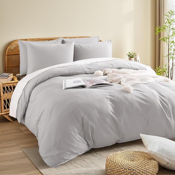NEXHOME PRO Duvet Cover Set Kids Twin Size Linen Feel Textured Organic Natural - Image 4