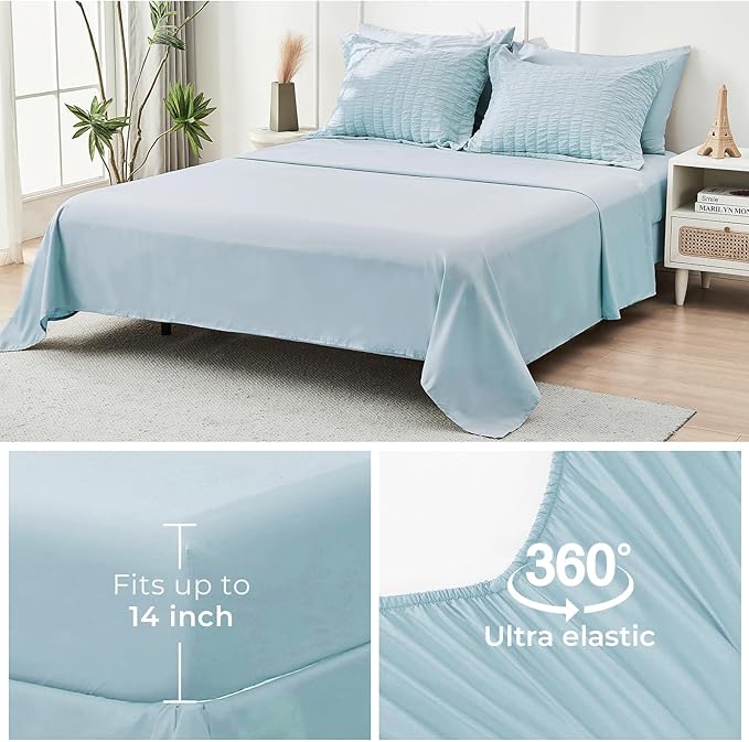 HYMOKEGE Lake Blue King Size Comforter Set Seersucker 7 Pieces, All Season - Image 7