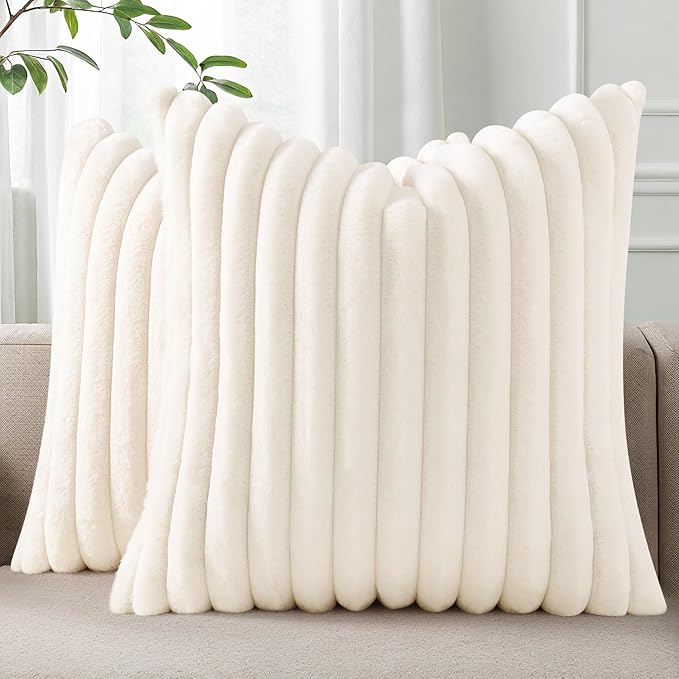 Pallene Faux Fur Plush Throw Pillow Covers 18x18 Set of 2, Luxury Soft Fluffy by PALLENE