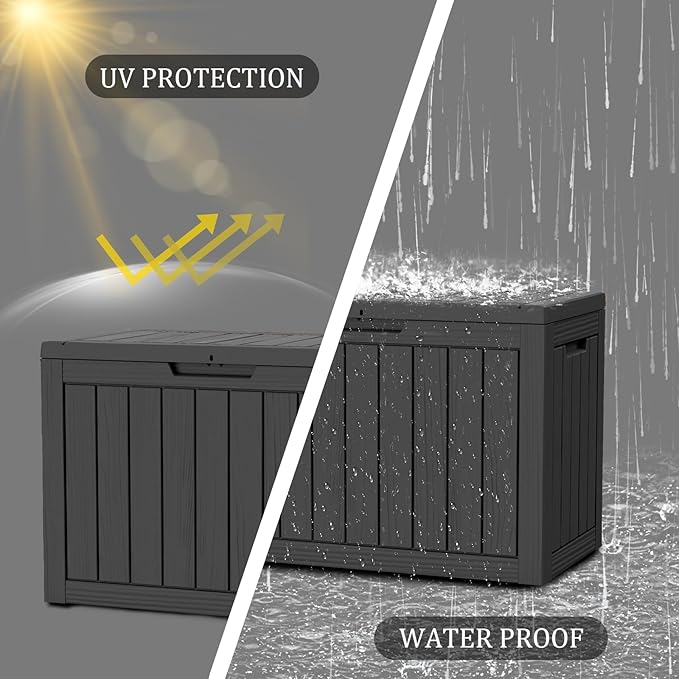 100 Gallon Resin Deck Box, Waterproof Outdoor Storage Bin for Patio Furniture, Pool Accessories, and Garden Tools, Lockable & UV-Resistant, Black-DeskoryOffice