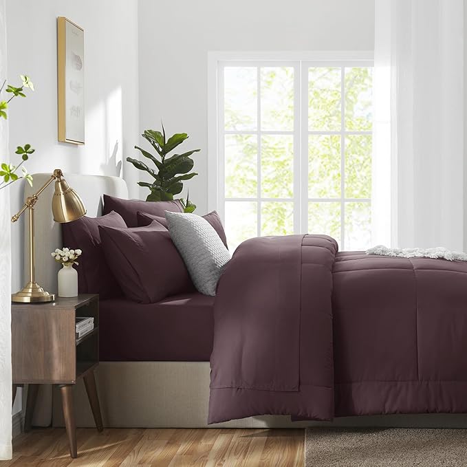 CozyLux Queen Comforter Set Cocoa Powder, 7 Pieces Bed in a Bag, All Season - Image 9