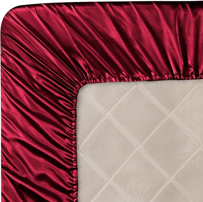 Homiest Burgundy Satin Fitted Sheet Twin Size, Deep Pocket, Luxury & Ultra Soft - Image 6