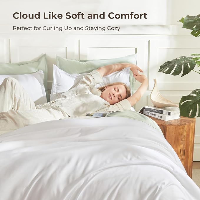 Litanika White Comforter Set Queen Size, 3 Pieces Lightweight Solid Bedding - Image 2