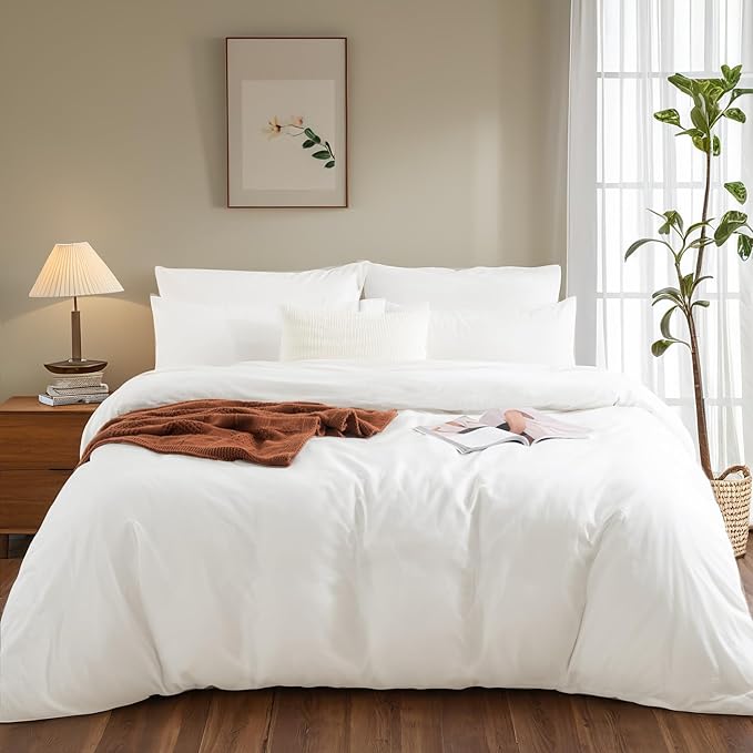 NEXHOME PRO Duvet Cover Set 100% Washed Cotton Oversized King 120"x98" Linen - Image 2