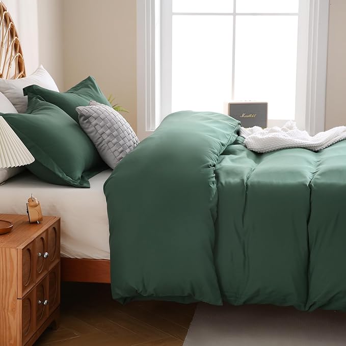 JSD Hunter Green Duvet Cover Set Full Size, 3 Piece Duvet Cover - Image 7