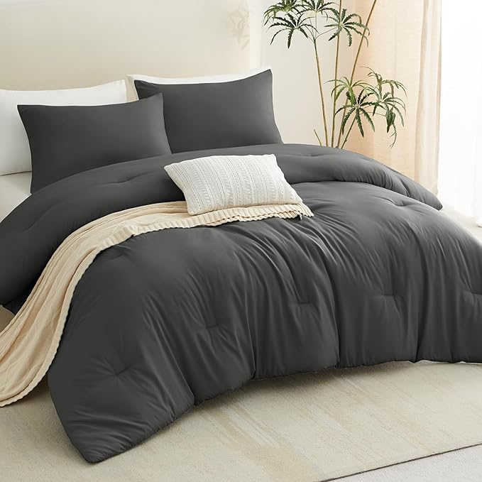 CozyLux Oversized King Comforter Set Dark Grey, 3 Pieces 120x98 Solid - Image 9