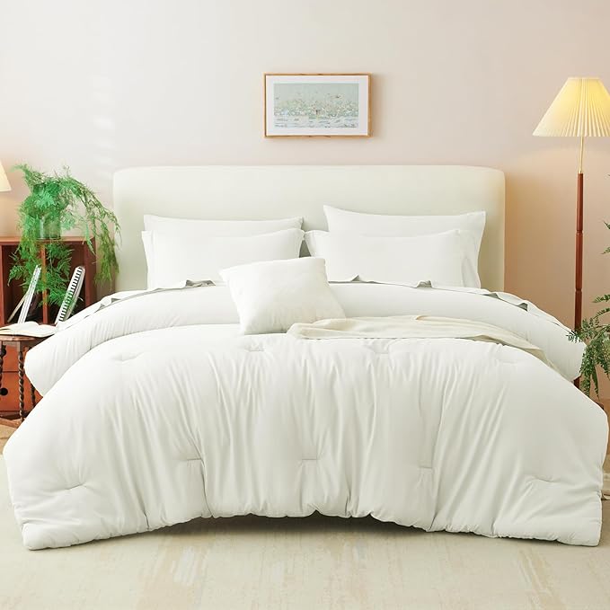 CozyLux Queen Comforter Set Ivory, 7 Pieces Bed in a Bag Queen Comforter Set - Image 8