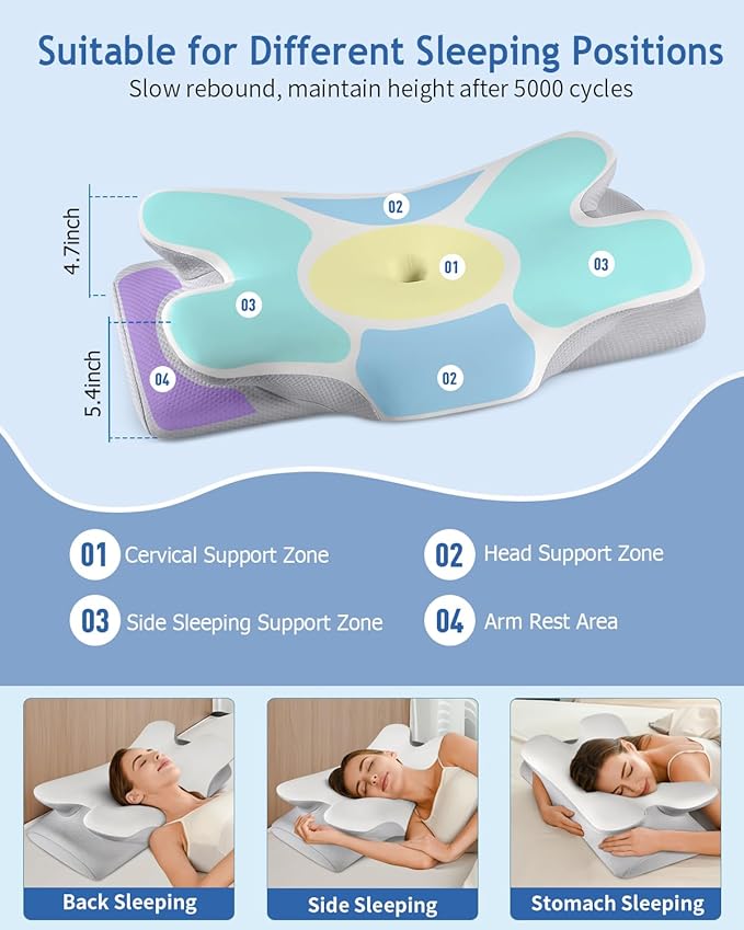 Cervical Neck Pillow for Pain Relief Sleeping, Cooling Ergonomic Contour Side - Image 6