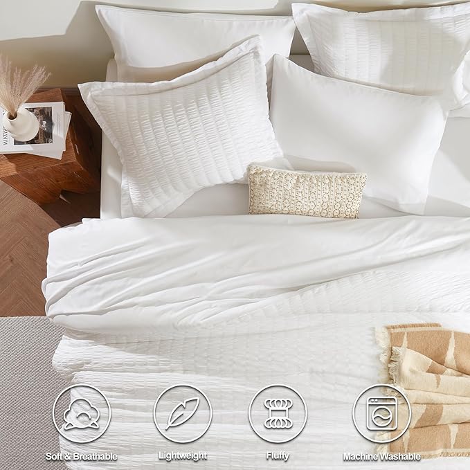 CozyLux Oversized King Comforter Set White Seersucker 7 Pieces 120x98 Bed in a - Image 2