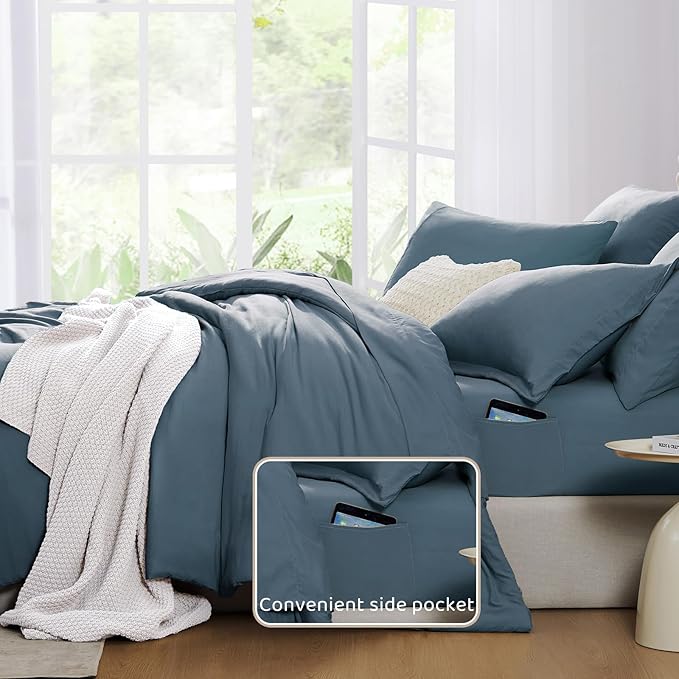 WRENSONGE King Size Comforter Set- 7 Pieces Soft Oxford Blue Bed in a Bag King - Image 6