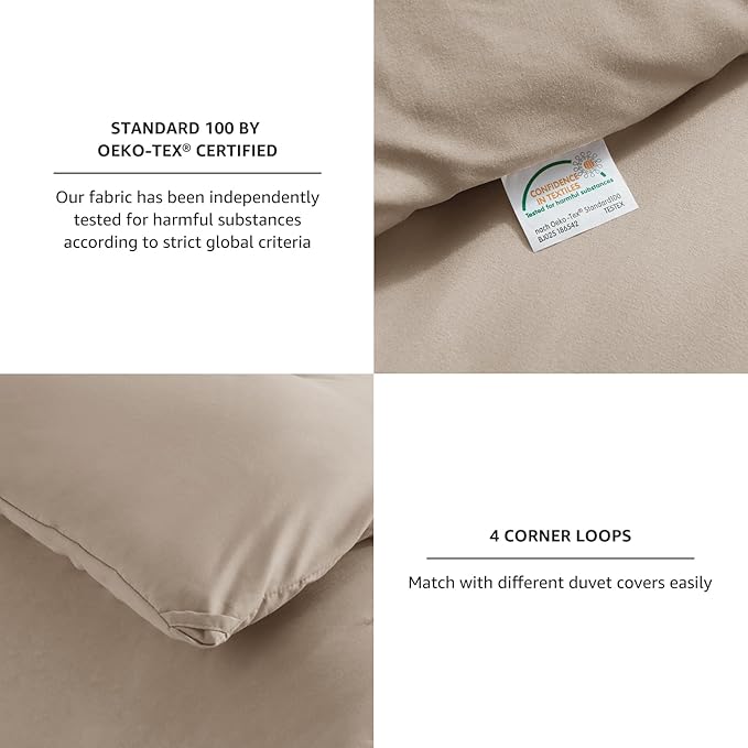 CozyLux Full Size Comforter Set Khaki, 3 Pieces Solid Breathable Quilted - Image 4