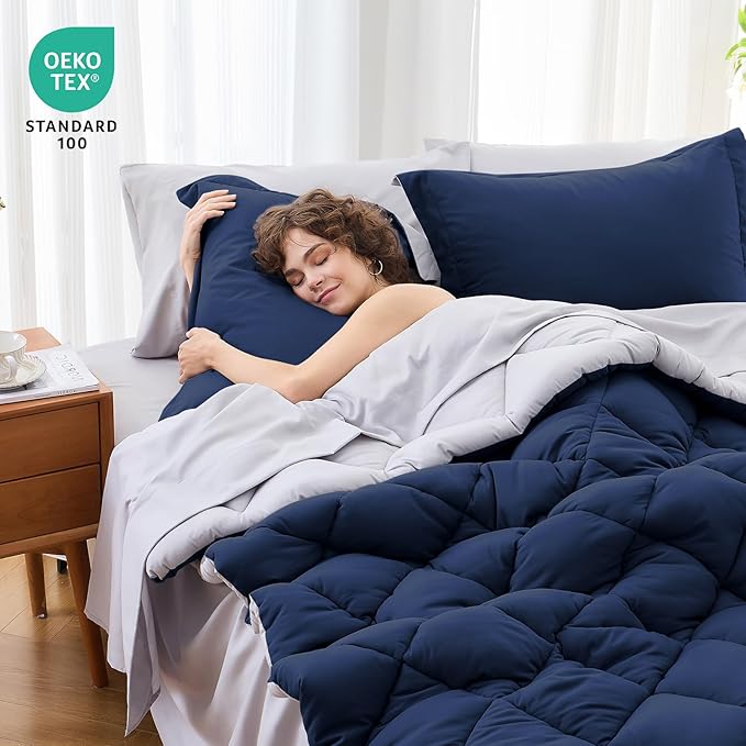MUXHOMO 7 Pieces Oversized Queen Comforter Set, Reversible Bed in a Bag - Image 4