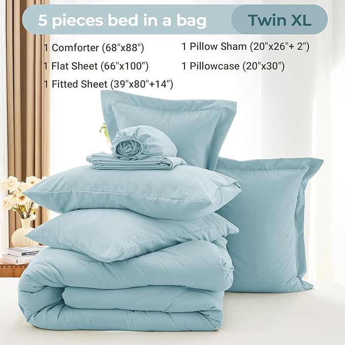 MUXHOMO 5 Pieces Twin XL Comforter Set, Soft Bed in a Bag Twin XL Size - Image 4
