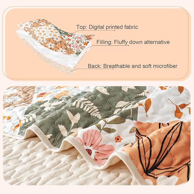 Whale Flotilla Patchwork Quilt Twin Size, Extra Soft Boho Floral Bedspreads - Image 6