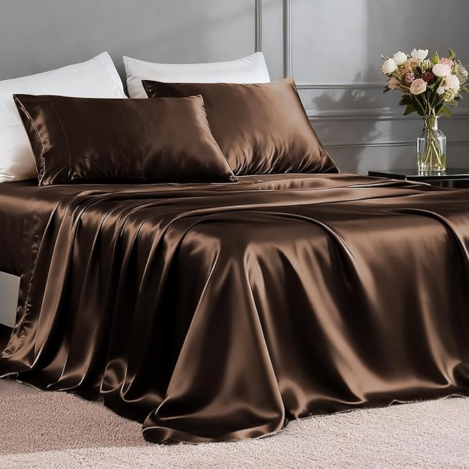 FreshCulture Satin Sheets Queen Size Bed Set- 4 Piece Luxury Soft Silky Queen by FreshCulture