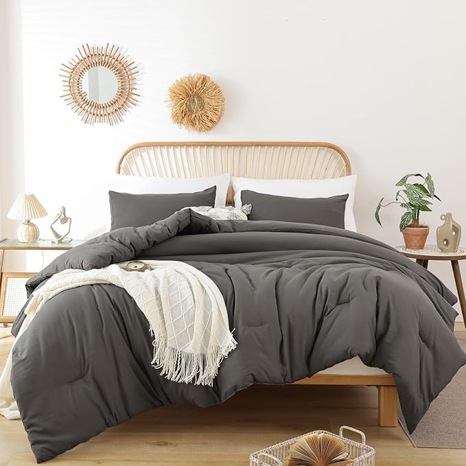 ROSGONIA California King Comforter Set Charcoal Gray by ROSGONIA