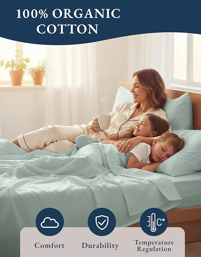LANE LINEN 100% Organic Cotton Queen Sheets, Fully Elasticized Soft & Comfy - Image 6