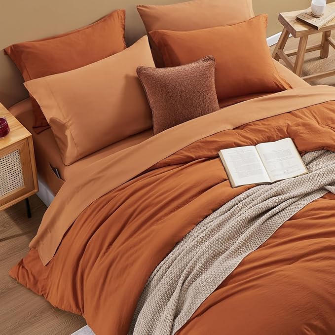 WRENSONGE Queen Comforter Set- 7 Pieces Soft Burnt Orange Bed in a Bag - Image 2