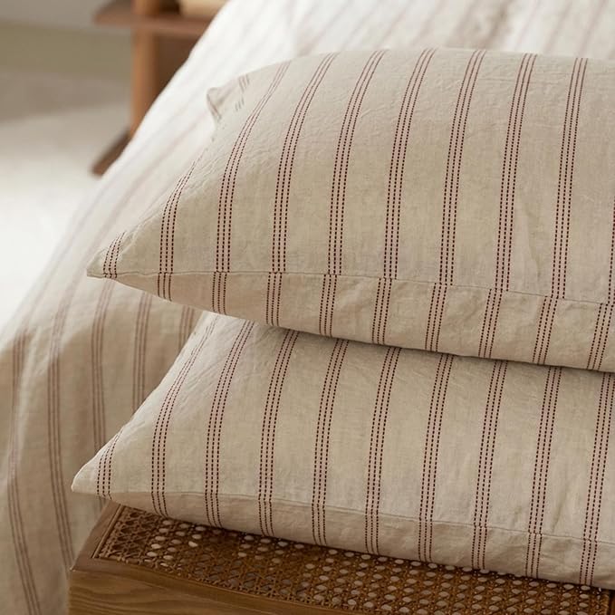 mixinni Striped Duvet Cover Set Twin XL, 3 Piece Cotton Linen Blend Bedding Set - Image 7