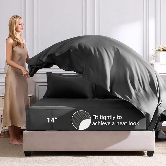 CozyLux King Size Comforter Set Dark Grey - Image 5