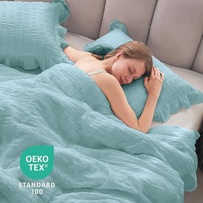 JOLLYVOGUE Blue Twin Size Comforter Set, 2 Pieces Seersucker Lightweight Fluffy - Image 6