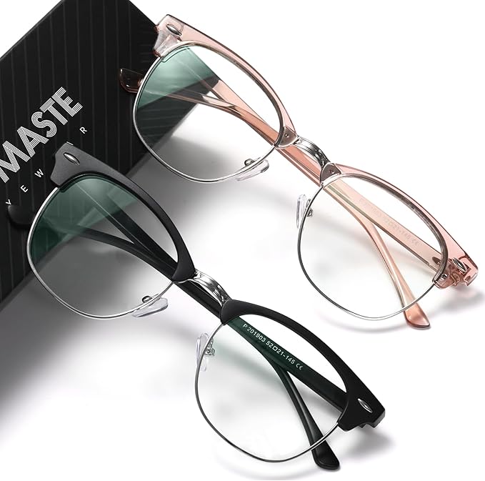 Blue Light Blocking Glasses Vintage Half Frame UV Clear Lens Anti Eyestrain by AOMASTE