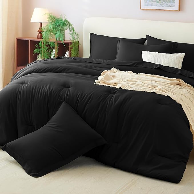 CozyLux King Comforter Set Black, 7 Pieces Bed in a Bag Soft Bedding Comforter - Image 9