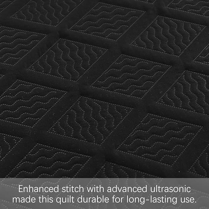 Yiran Quilt Queen Size Bedding Set Black Bedspreads Embossed Diamond Pattern - Image 6