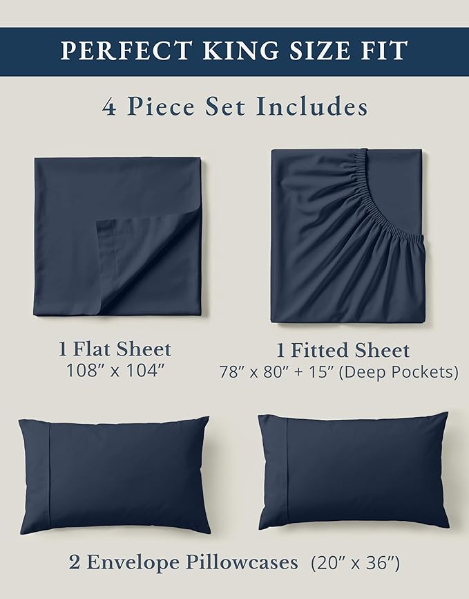 LANE LINEN 100% Organic Cotton Fully Elasticized King Sheet Set, Low Pilling - Image 4