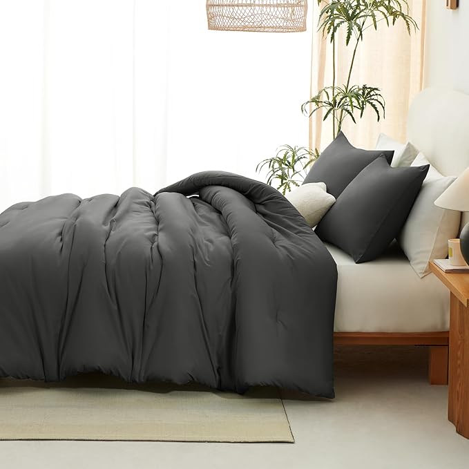 CozyLux Oversized King Comforter Set Dark Grey, 3 Pieces 120x98 Solid - Image 8