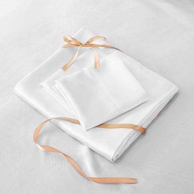 BEDELITE Satin Sheets Twin Size Bed Set, Luxury Soft White Silky Sheets - Image 7