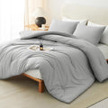 CozyLux Queen Comforter Set Light Grey, 3 Pieces Solid Comforters Queen Size by CozyLux