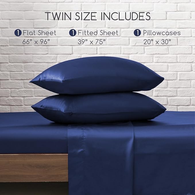 MR&HM Satin Bed Sheets, Twin Size Sheets Set - Image 7