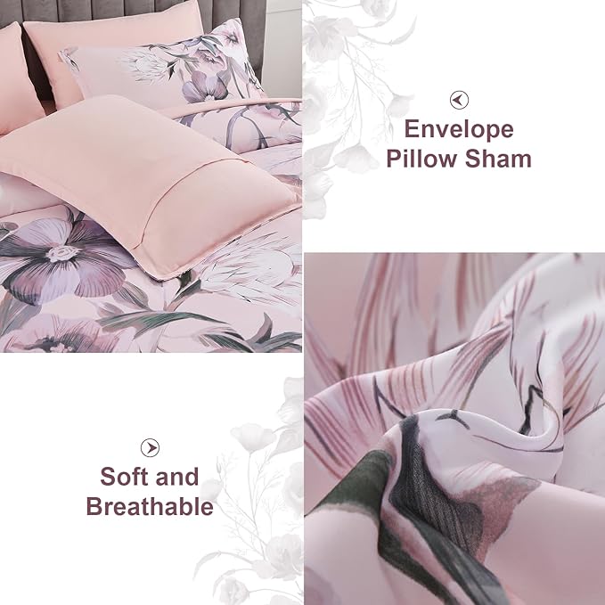 Luxudecor Floral Comforter Set Full Size 7 Piece, Blush Pink Flower Bed in a Bag - Image 5