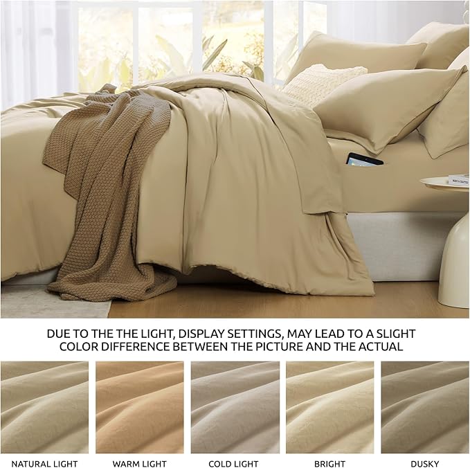 WRENSONGE Queen Comforter Set- 7 Pieces Soft Taupe Bed in a Bag Queen Size - Image 7