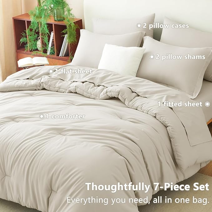 CozyLux King Comforter Set Beige, 7 Pieces Bed in a Bag Soft Bedding Comforter - Image 6
