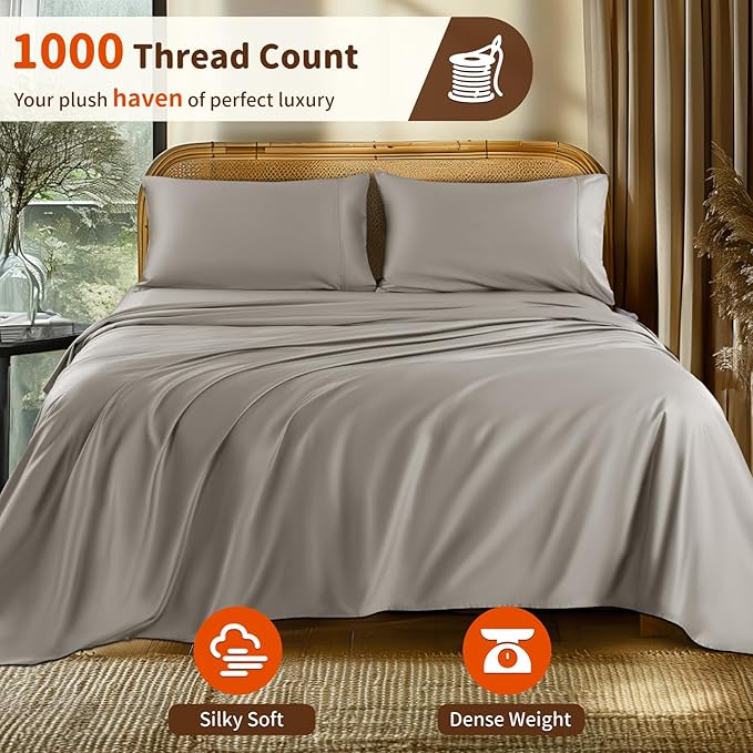 LBRO2M 1000 Thread Count 100% Egyptian Cotton Sheets Set Twin XL, 3 Piece Sets - Image 2