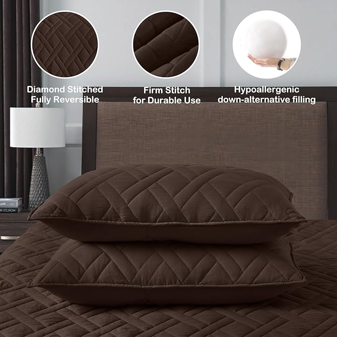 HORIMOTE HOME Quilt Set Queen Size Chocolate, Classic Geometric Diamond - Image 5