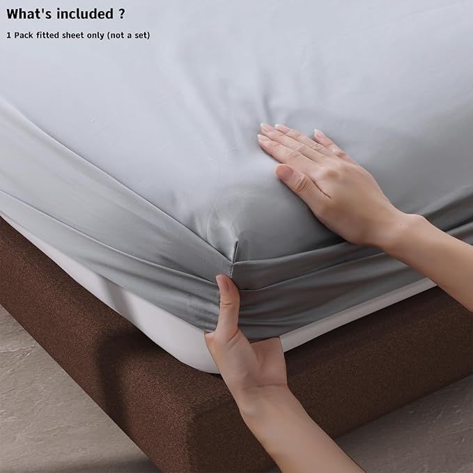 100% Egyptian Cotton Fitted Sheet Queen Size Gray, 600 Thread Count, 8-16" Deep - Image 4