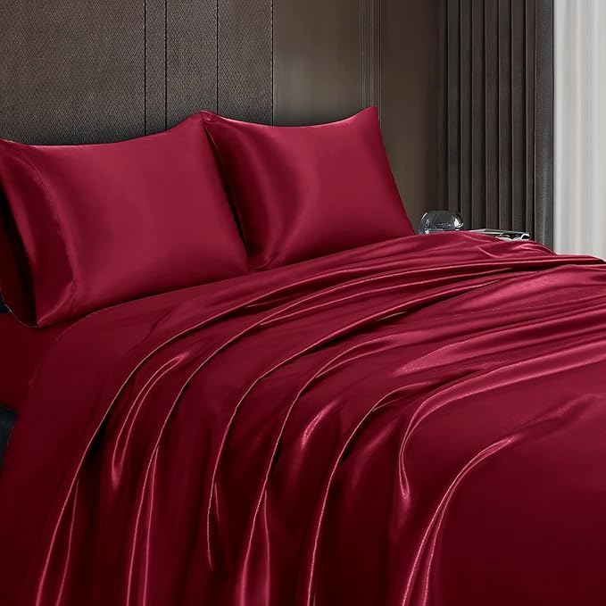 Homiest Burgundy Satin King Flat Sheet - Image 6