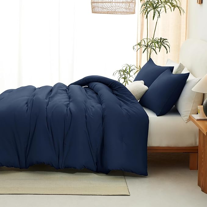 CozyLux California King Comforter Set Navy Blue, 3 Pieces Cal King Solid - Image 7
