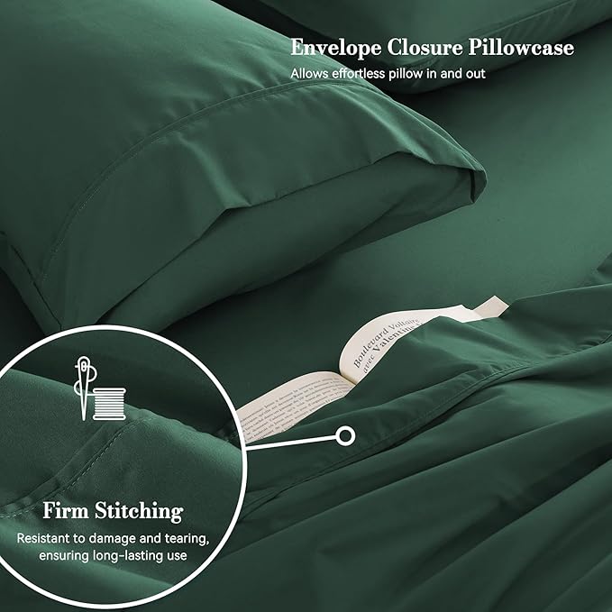 Queen Sheet Set 4 Pieces, Wrinkle Free, Oeko-Tex Certified Bedsheets，Olive Green - Image 4
