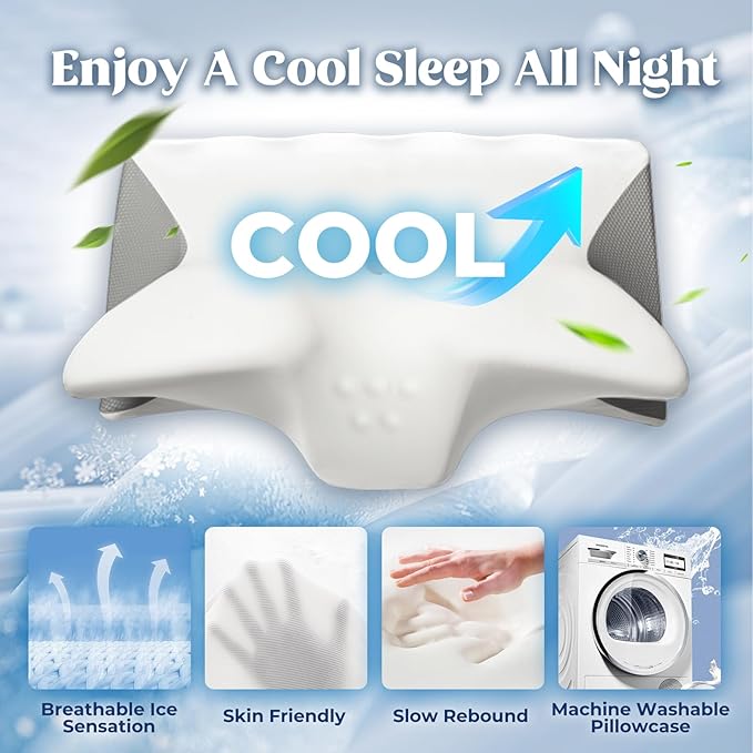 Cervical Pillow for Neck Pain Relief, Cooling Contour Memory Foam Pillows - Image 3