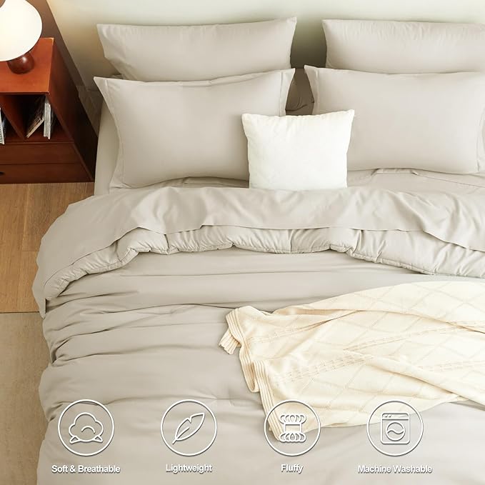CozyLux Full Size Comforter Sets Oatmeal, 7 Pieces Bed in a Bag Full Comforter - Image 2