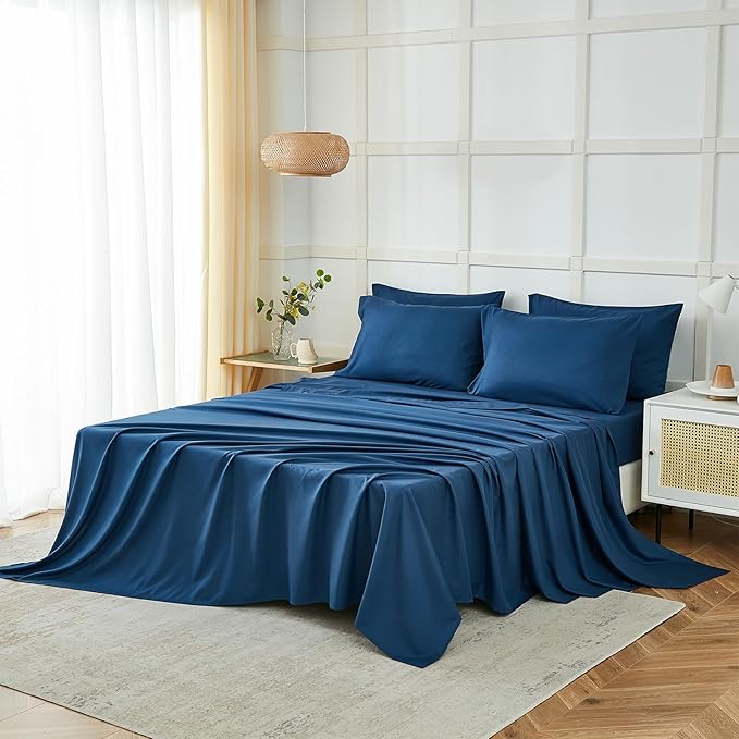 ILAVANDE Navy Blue Queen Sheets Set 6 Piece, Hotel Luxury Super Soft 1800 - Image 6