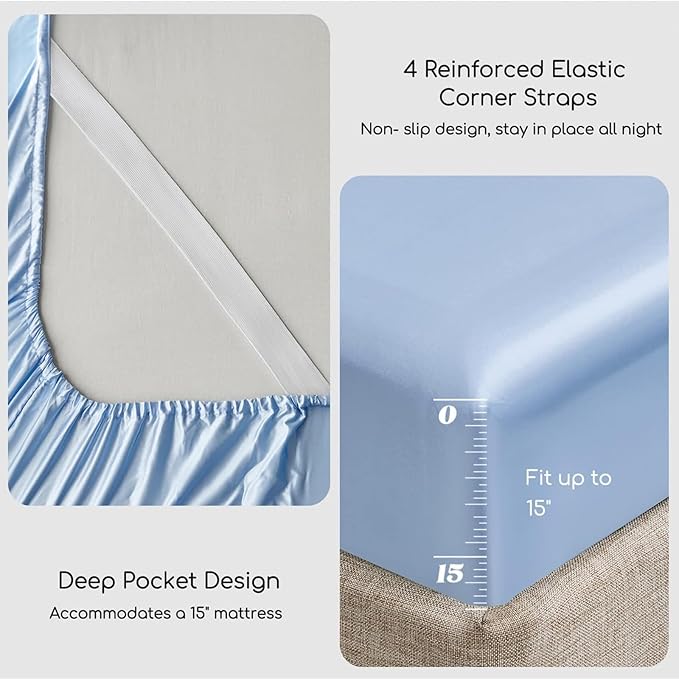 MR&HM Satin Bed Sheets, King Size Sheets Set - Image 4