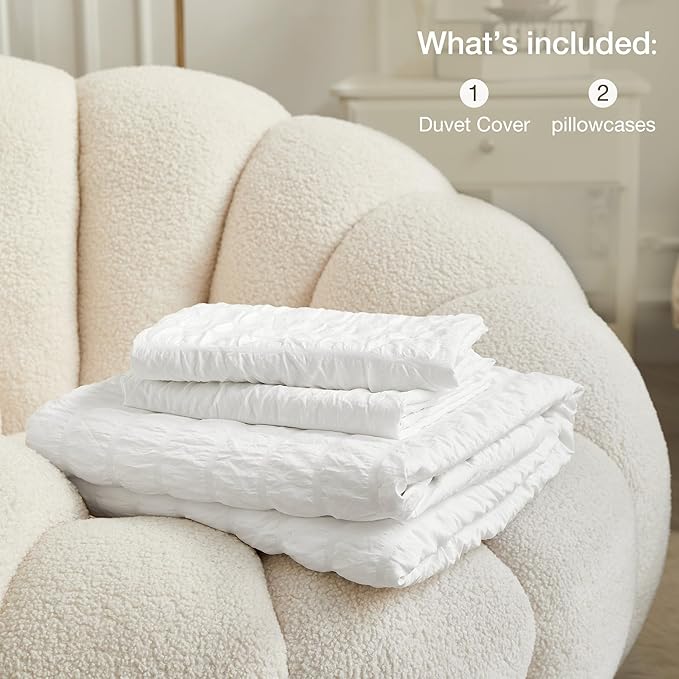 JELLYMONI Bright White Duvet Cover King Size, Soft Breathable Seersucker Duvet - Image 6